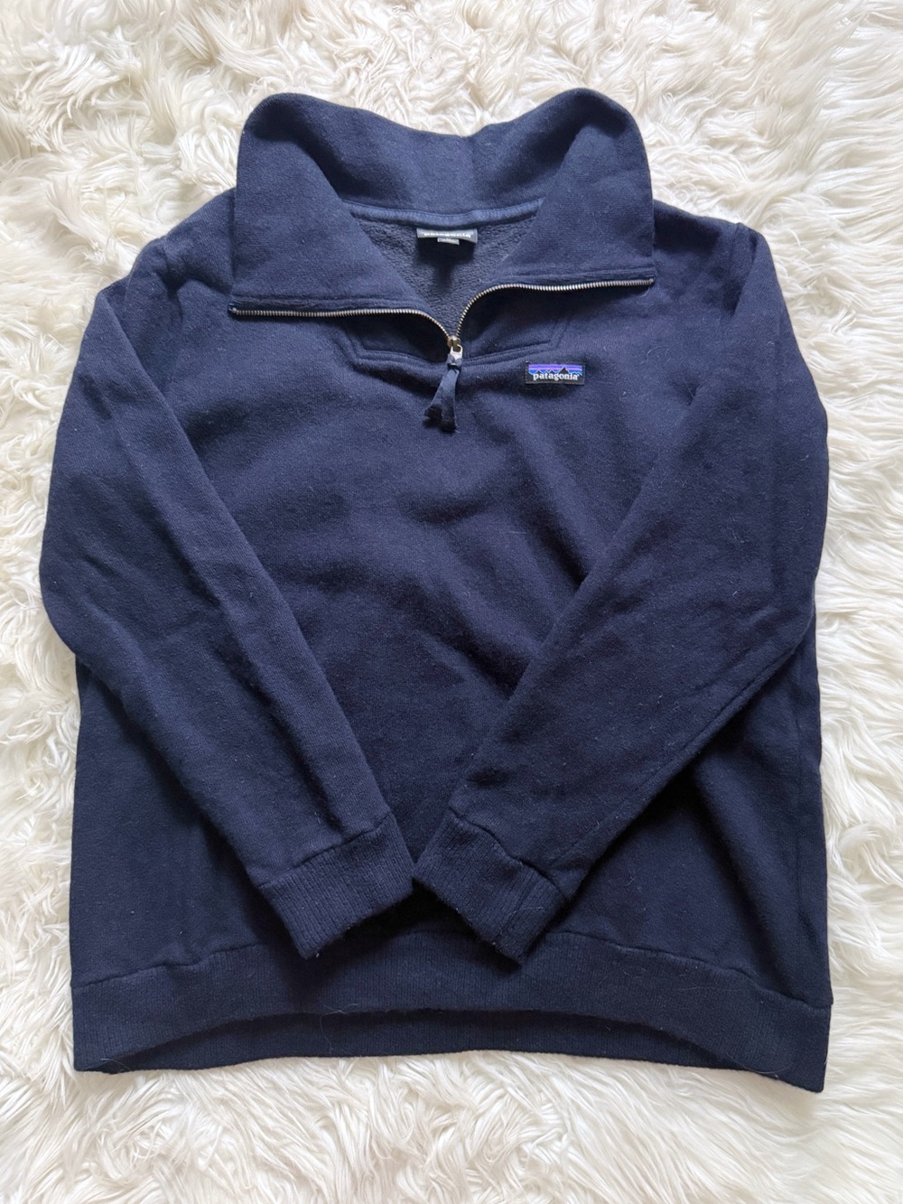 Patagonia Woolyester Wool Fleece 1/4 Zip Pullover Navy Blue Size xl